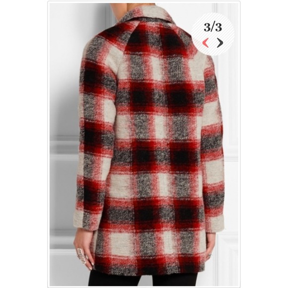 Madewell Red Plaid Wool Blend Peacoat Jacket XS Mid Length Winter Coat Classic - Picture 3 of 8